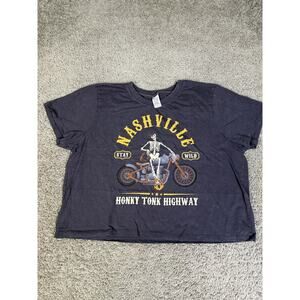 MESSY BUNS LAZY DAYS Shirt Womens XL Black Cropped Nashville Skeleton Tee